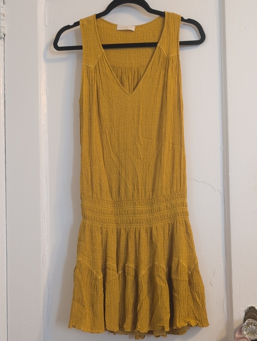 Ramy Brook Marigold Yellow Smocked Drop Waist Ruffle Mini Dress Small